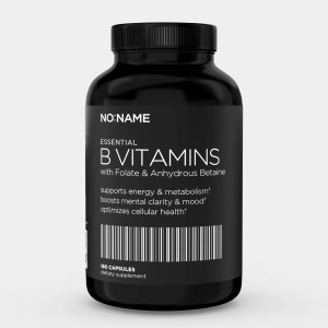 NO:NAME Essential B Vitamins with Folate & Anhydrous Betaine. Photo of the bottle.