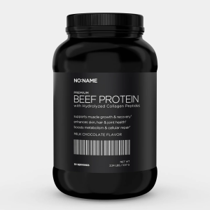 NO:NAME Premium Beef Protein, Chocolate Flavor. Photo of the jar.