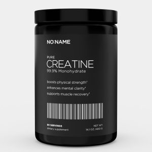 NO:NAME Pure Creatine, 99.9% Monohydrate. Photo of the bottle.